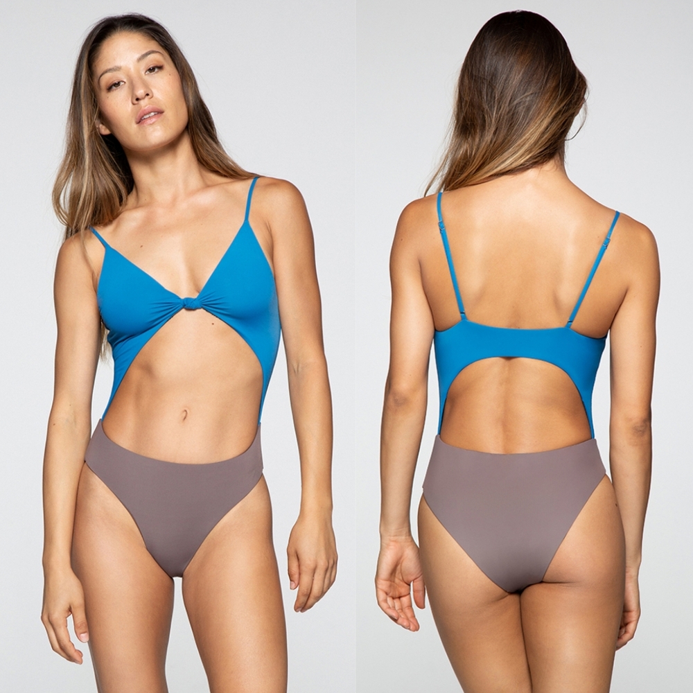 NWT Kikirio freda knot one piece swimsuit XS rain blue